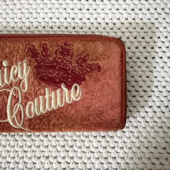 Juicy Couture Pink Velour Princess Embroidered Logo Crown Zip Continental Wallet - Picture 3 of 7